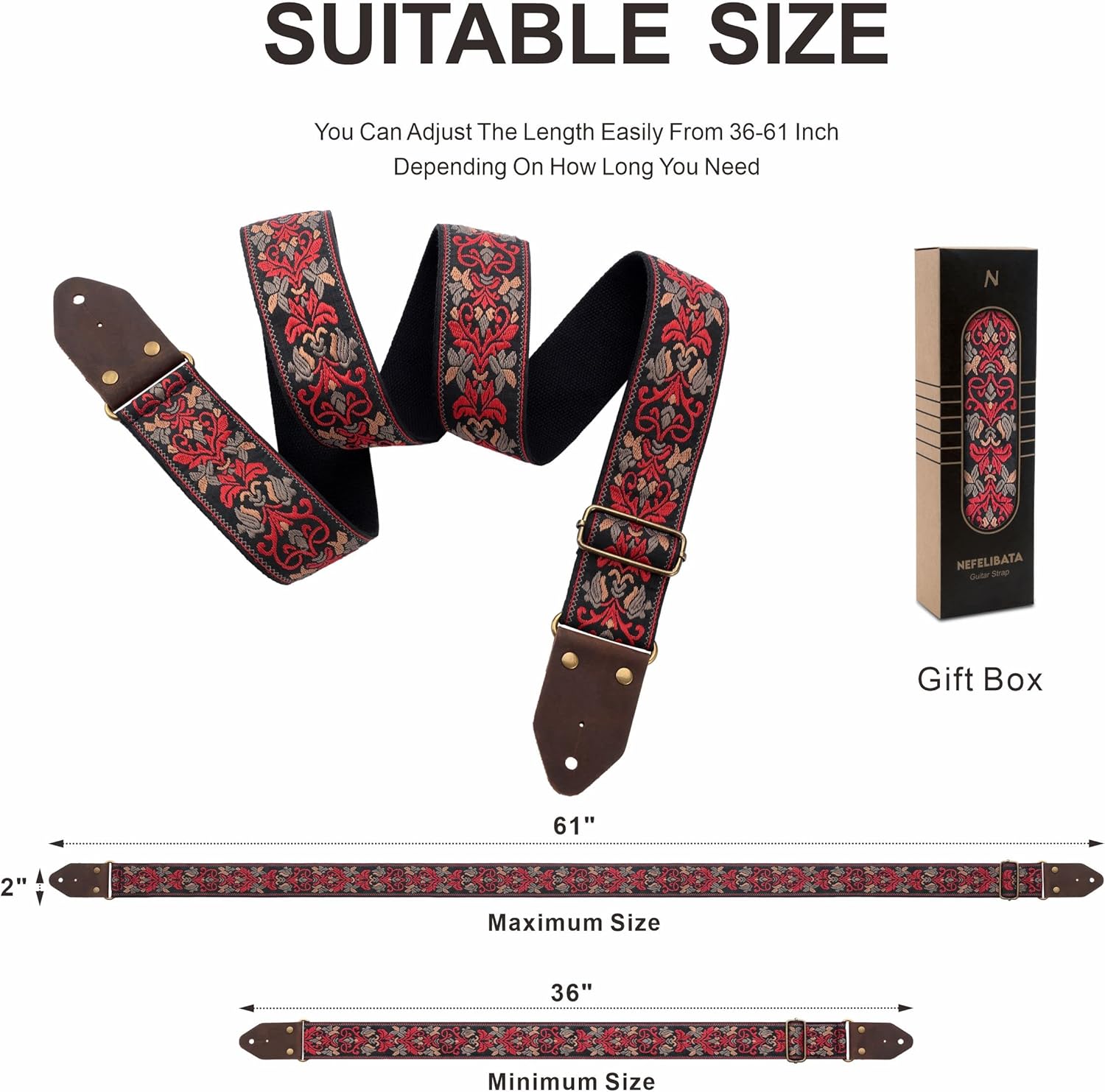 Nefelibata Correa de Guitarra, Bordado Jacquard con Extremos de Cuero para Bajo, Guitarra Eléctrica y Acústica - Imagen 4