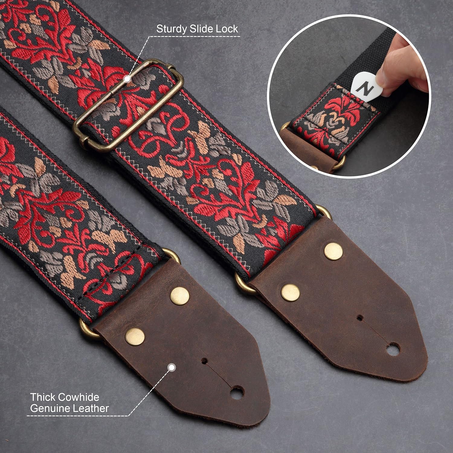 Nefelibata Correa de Guitarra, Bordado Jacquard con Extremos de Cuero para Bajo, Guitarra Eléctrica y Acústica - Imagen 9