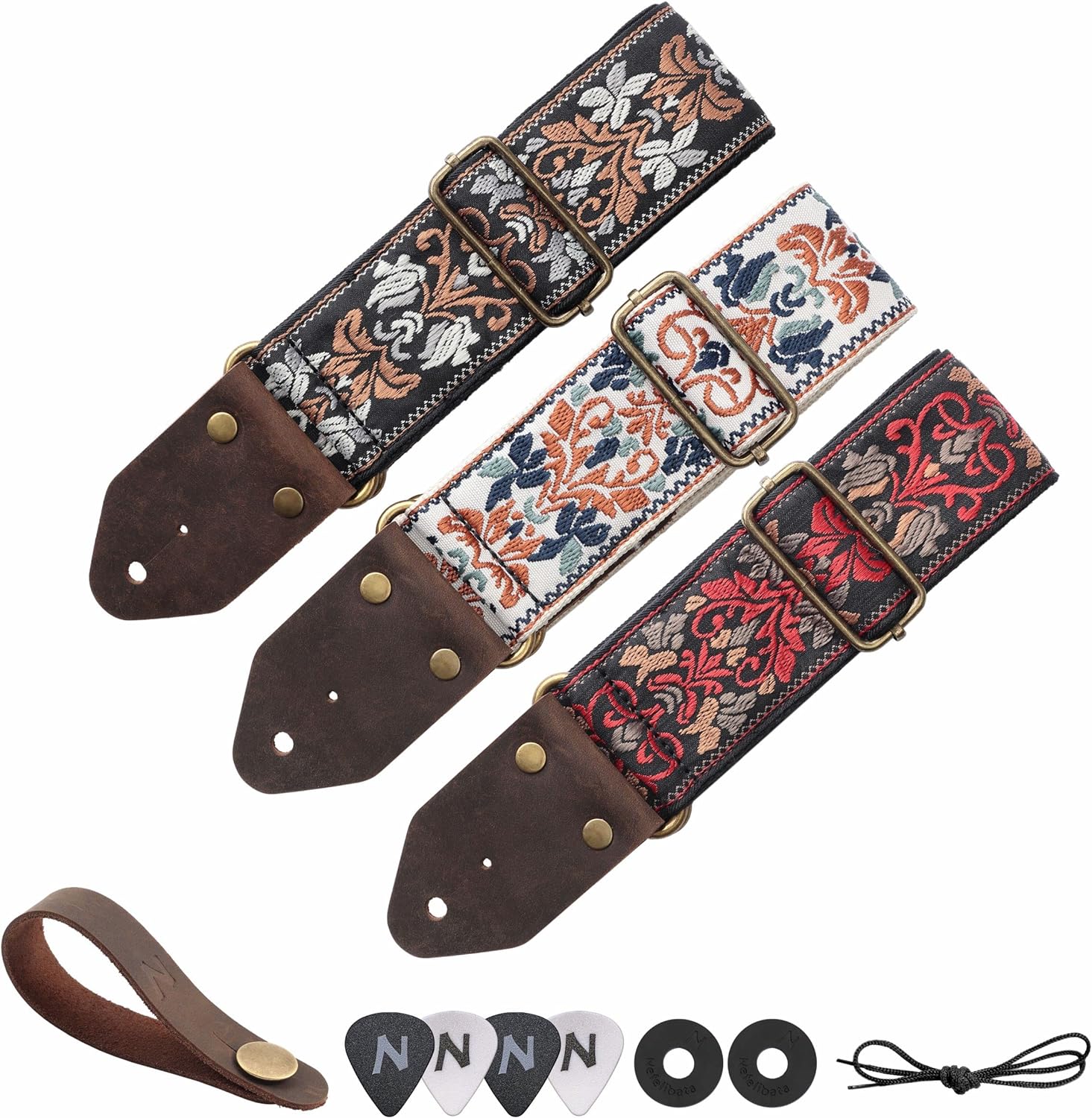 Nefelibata Correa de Guitarra, Bordado Jacquard con Extremos de Cuero para Bajo, Guitarra Eléctrica y Acústica - Imagen 3